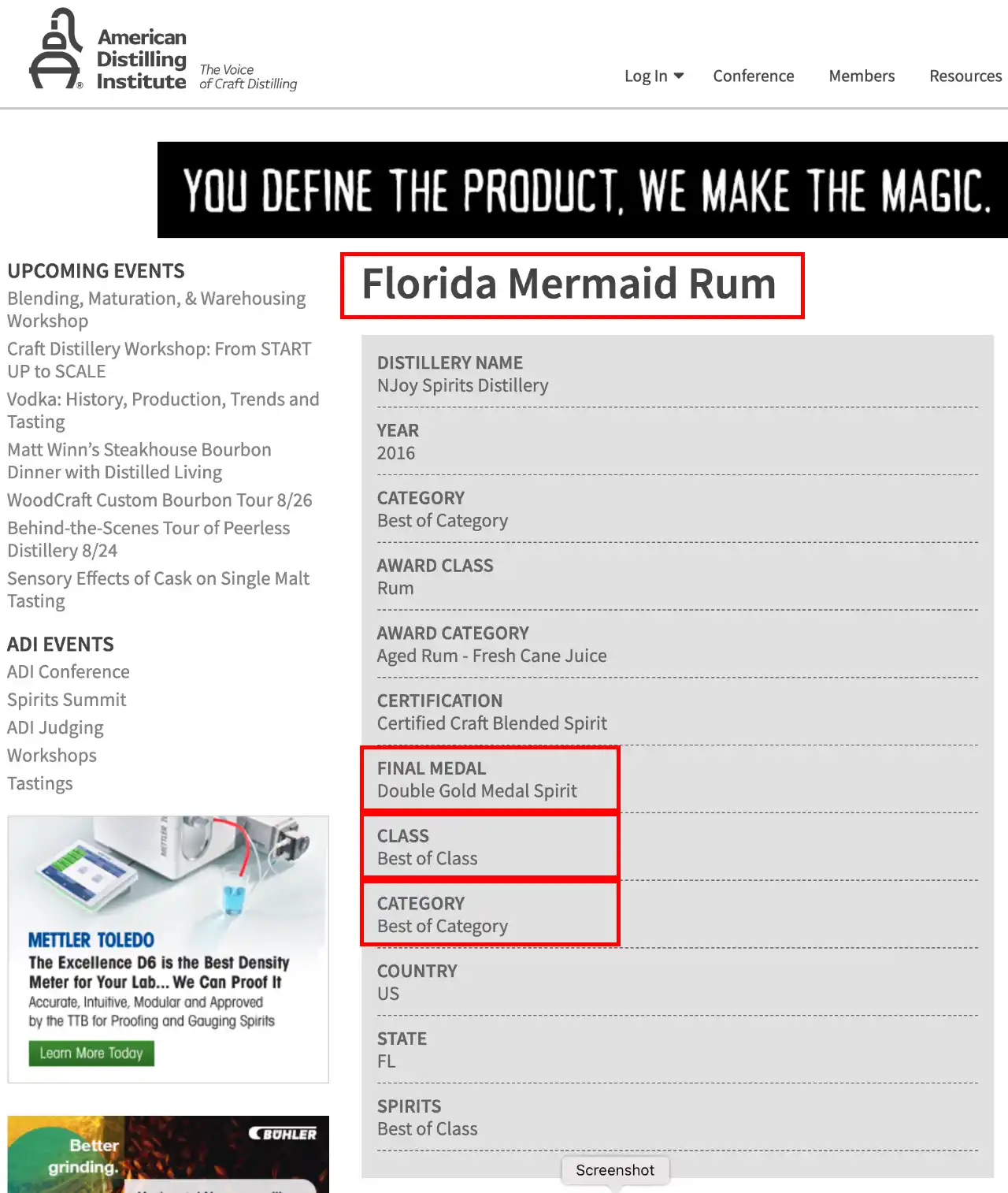 2016 American Distilling Institute - Florida Mermaid Rum - Double Gold Best of Class + Category 1280x1514