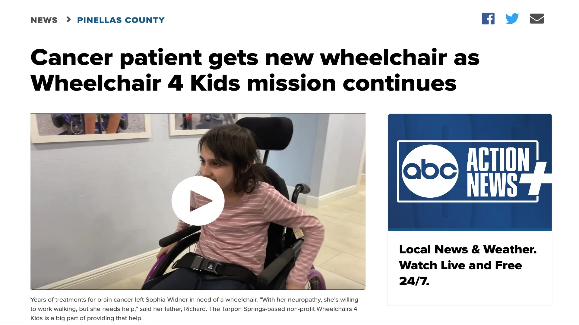 Cancer patient gets new wheelchair as Wheelchair 4 Kids mission continues